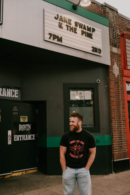 jake swamp and the pine stands in front of the marquee at brighton music hall by boston music photographer lisa czech