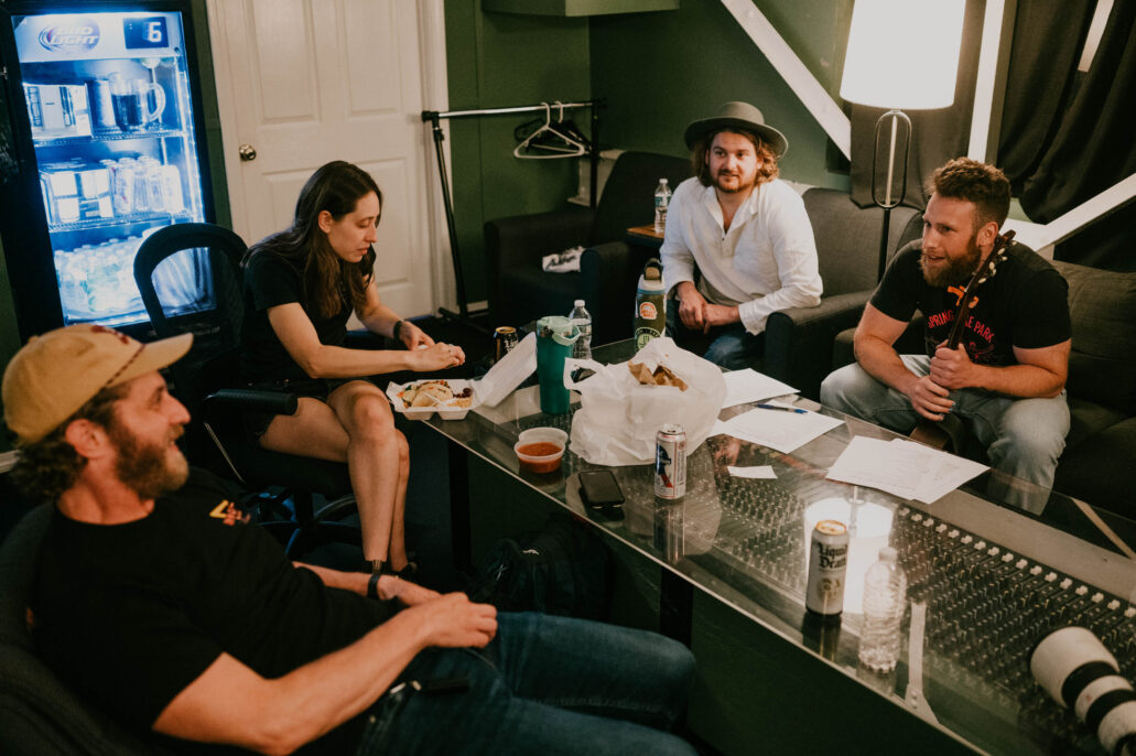 a band hangs out in the green room at brighton music hall by boston music photographer lisa czech